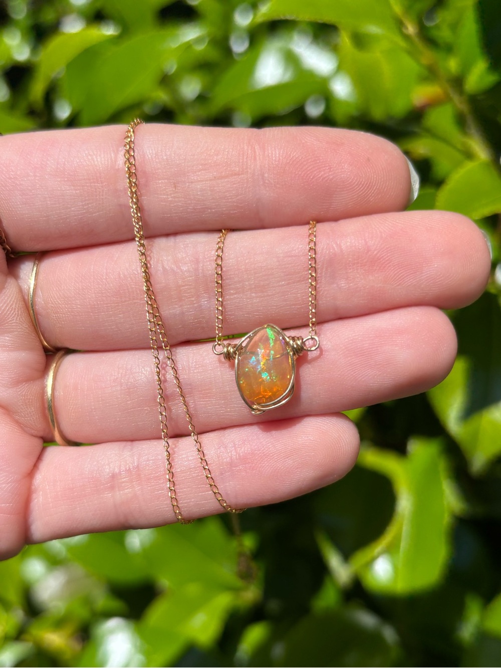 Gold filled fire opal necklace